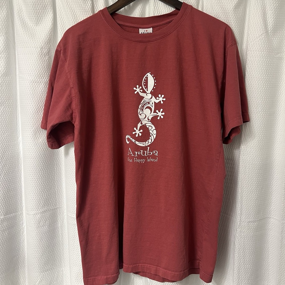 Aruba One Happy Island Tee Seawashed Red Mens Size Large